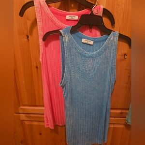 2 Zenana Outfitters Ribbed Tank Tops - Pink and Blue